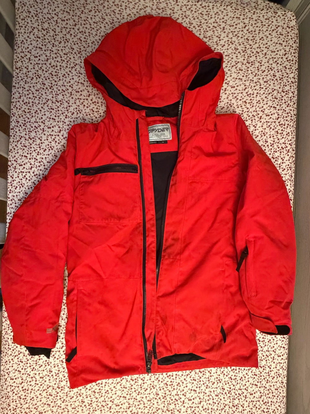 Spyder boys Red and Black Hooded ski Jacket